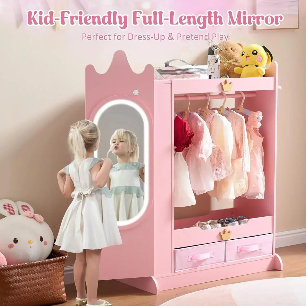 Kids Princess Armoire  - Wardrobe Closet with Dual Mirrors, Hidden Jewelry Cabinet, Shelves & Hanging Rack