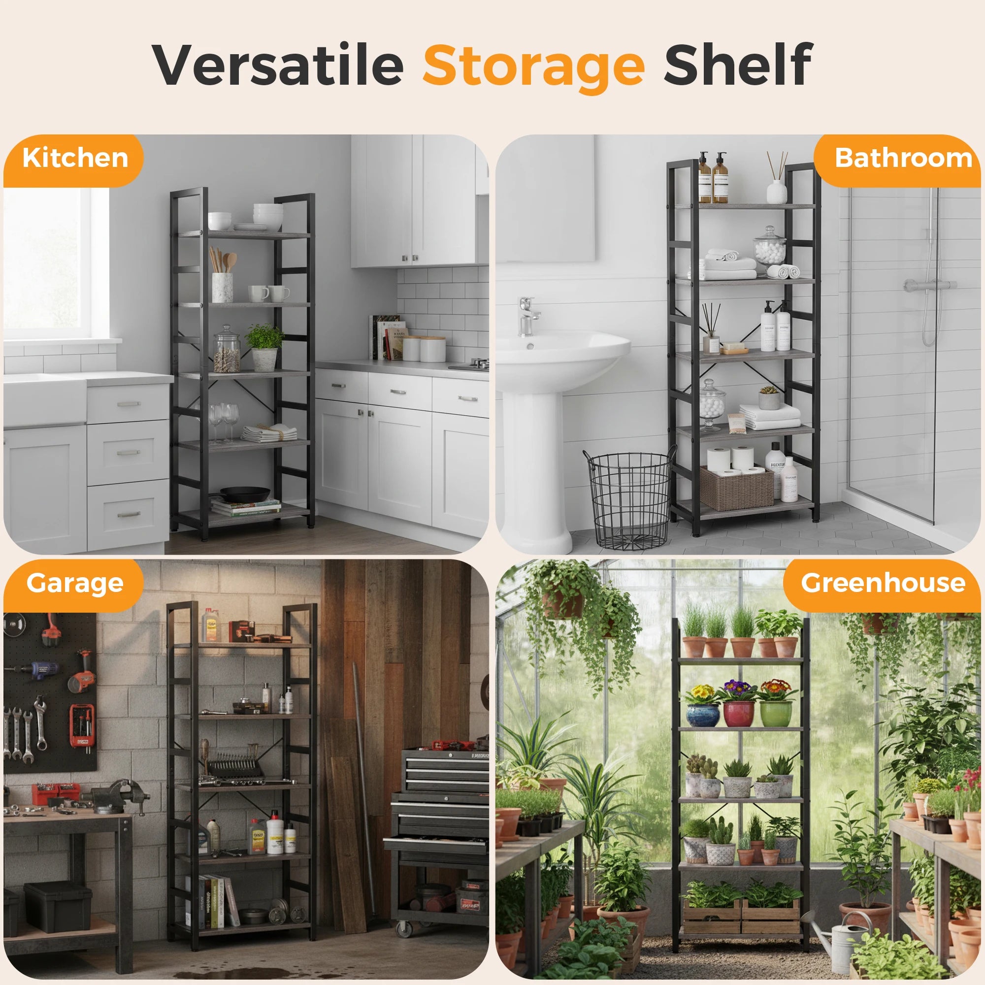 5 Tiers Wooden Storage  Display Bookshelf with Adjustable Graduated Shelves