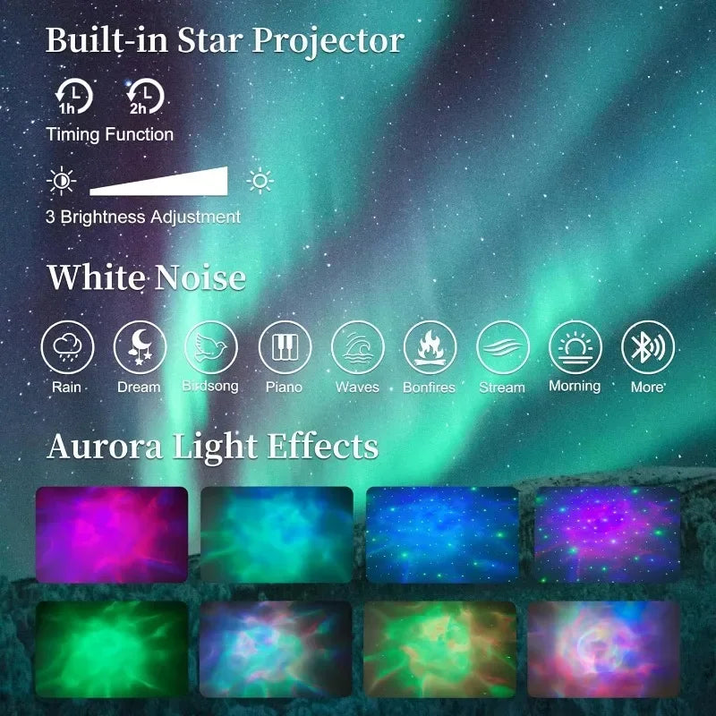 LED Bed Frame w/ Galaxy Aurora Star Projector,  Charging Station, Platform Beds with 52" Diamond Upholstered