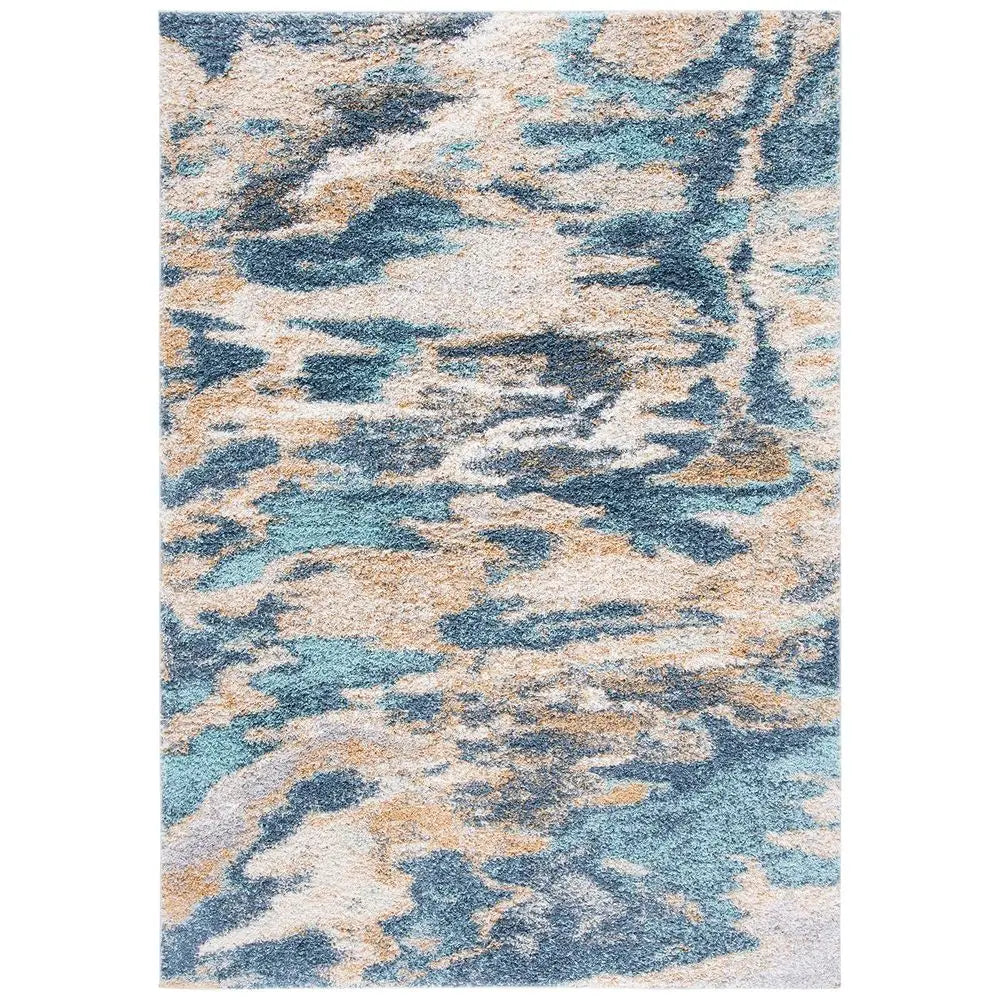 Area Rug 10 x 14, Blue amp Grey, Abstract Design, Non  Shedding  Easy Care, 1inch Thick