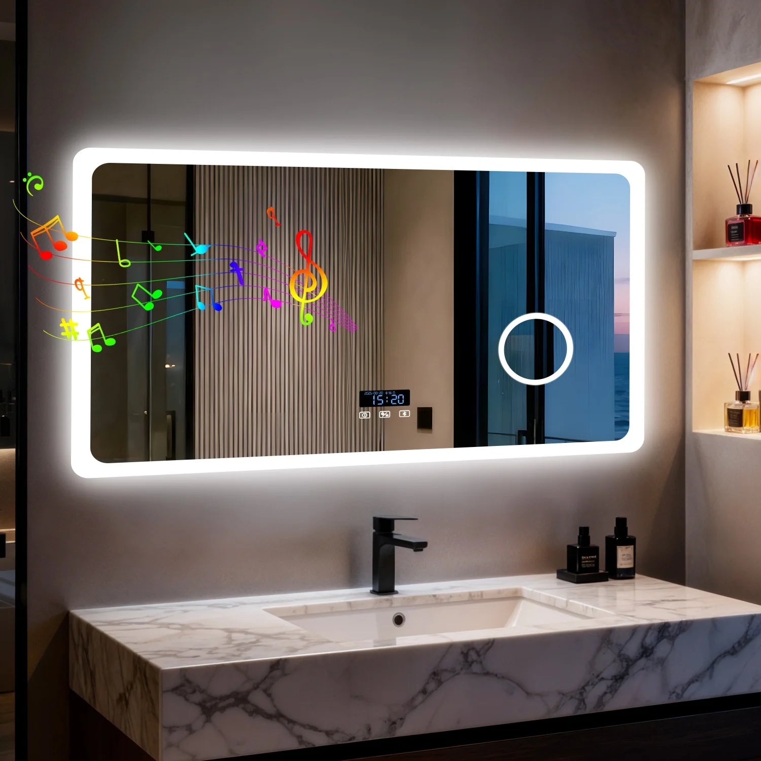 LED Bathroom Mirror with Bluetooth Dimmable Backlit  with 3X Magnifier and Screen Display