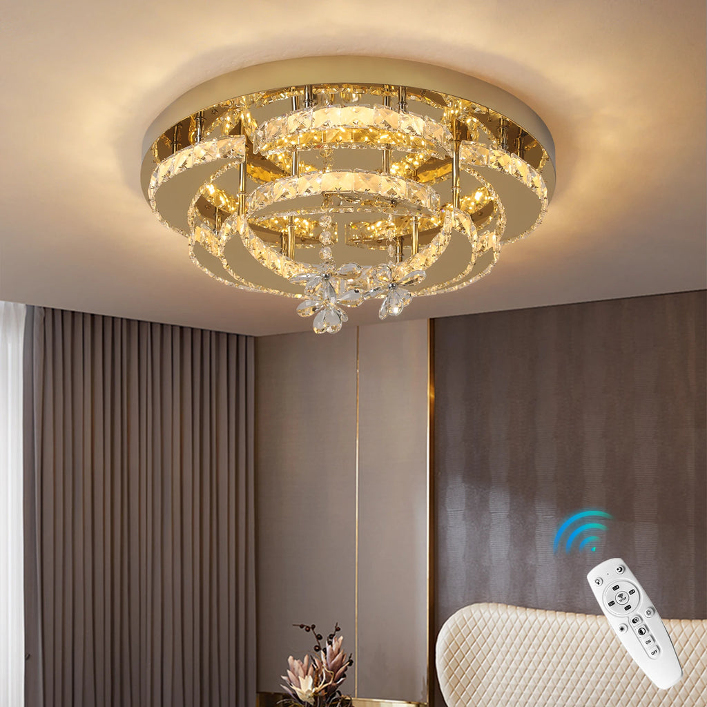 Flower Led Ceiling Chandelier Modern Crystal Drop  Pendant Light  RC Dimming