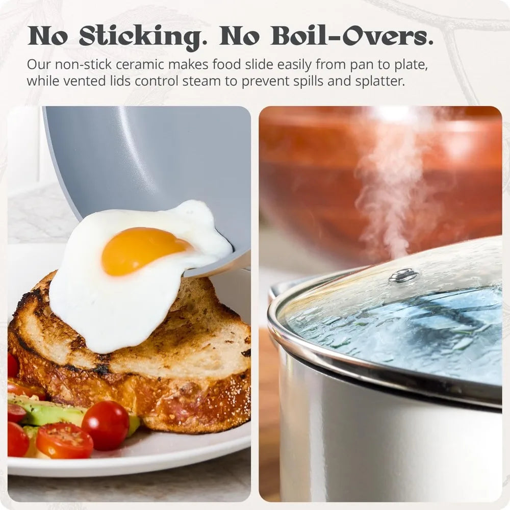 Non-Toxic Ceramic Nonstick  Cookware Set – Triple-Layer with Lids, PFAS