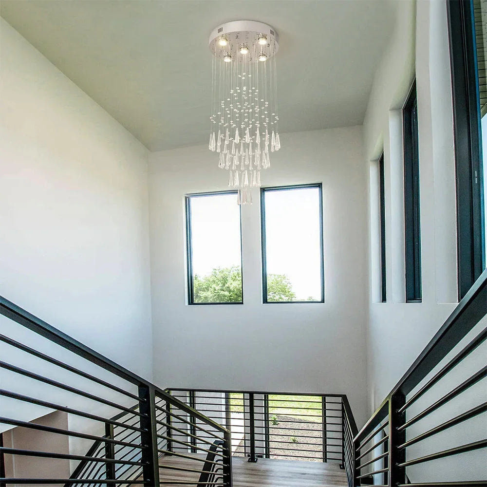 Crystal Droplight Led Pendant Light Loft Stairs Chandelier Hanging Ceiling Lamp