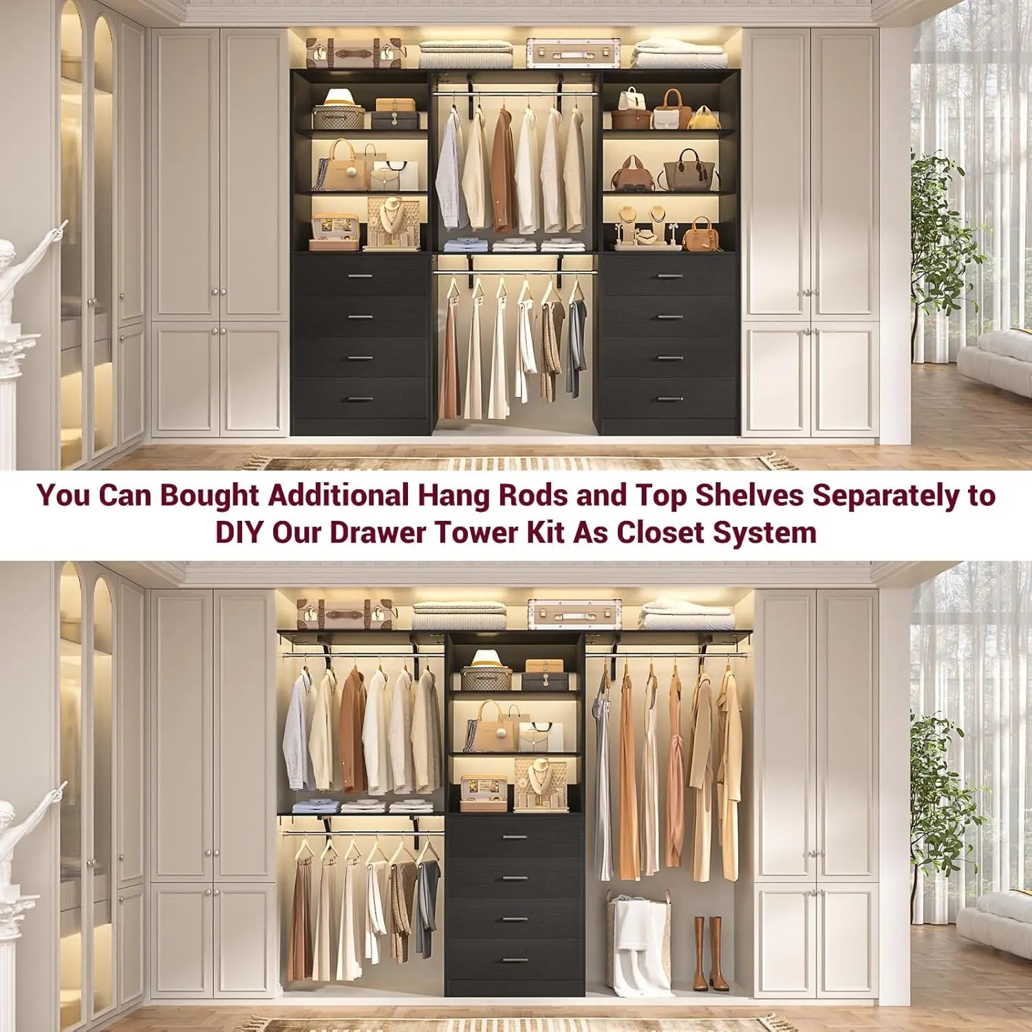 Closet Drawers Organizer, 21.3" Wood  with 4 Drawers,