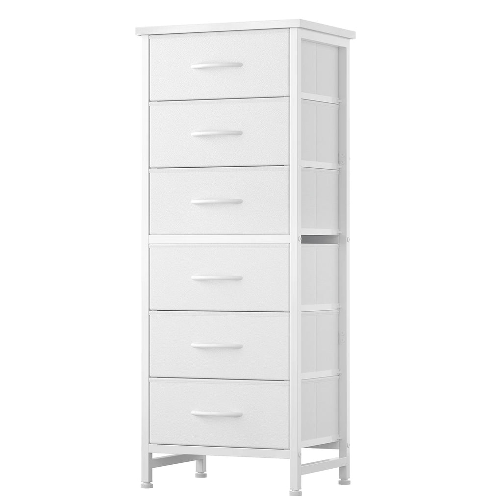 Tall 6 Fabric Drawer Dresser  for Bedroom Wood Top and Metal Frame Skinny Chest