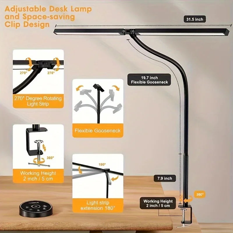 24W  LED Architect Desk Lamp with Clamp, Eye-Care Light, 5 Color Modes & Stepless Dimming