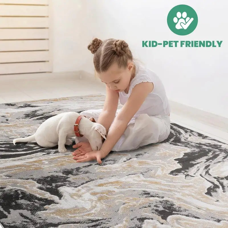 6x9 Grey Abstract Area Rug  - Non-Shedding , Stain Resistant