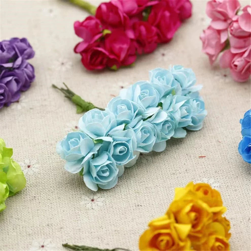 144PCS 1.5 cm Artificial Mini Paper Rose Flower Bouquet