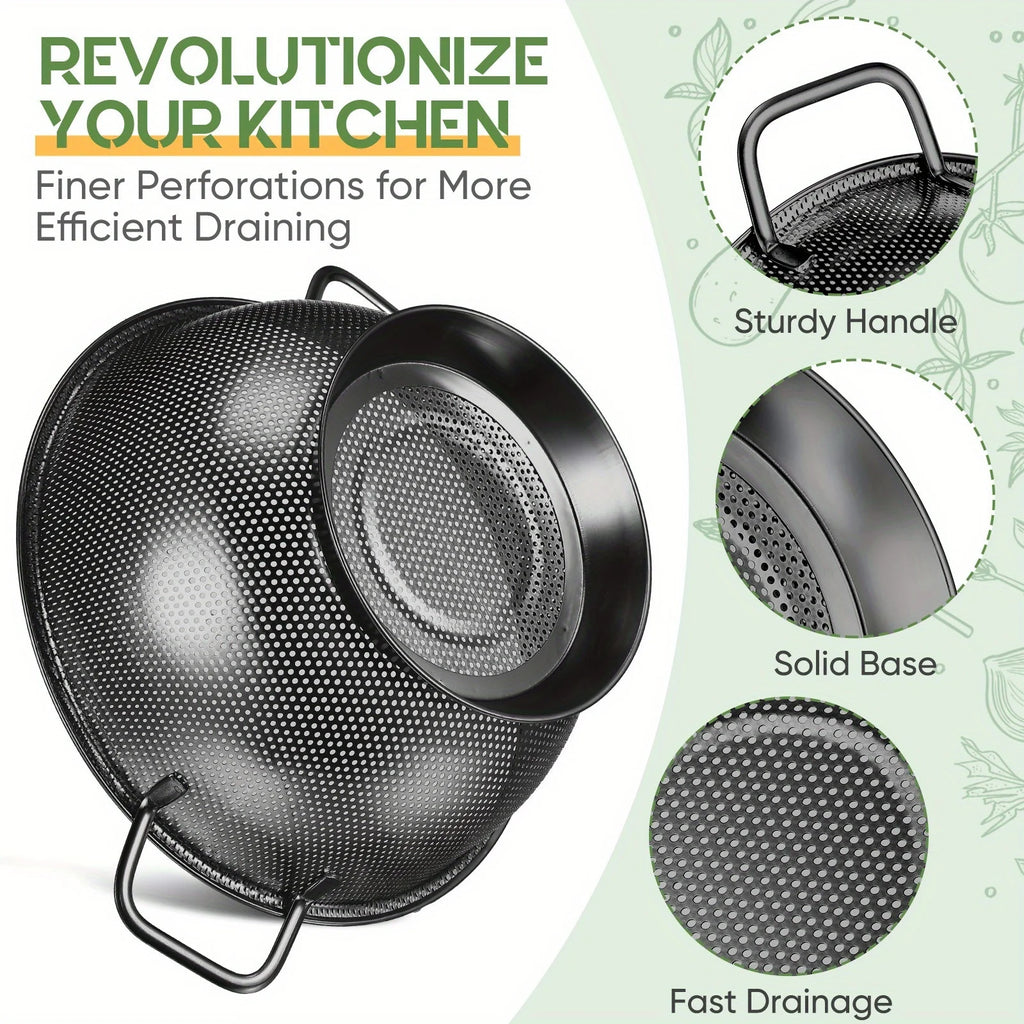 3pcs Stainless Steel Colander Bowl And Sieves 1/3/5 Quart Metal Mesh Strainer Net Basket With Handles