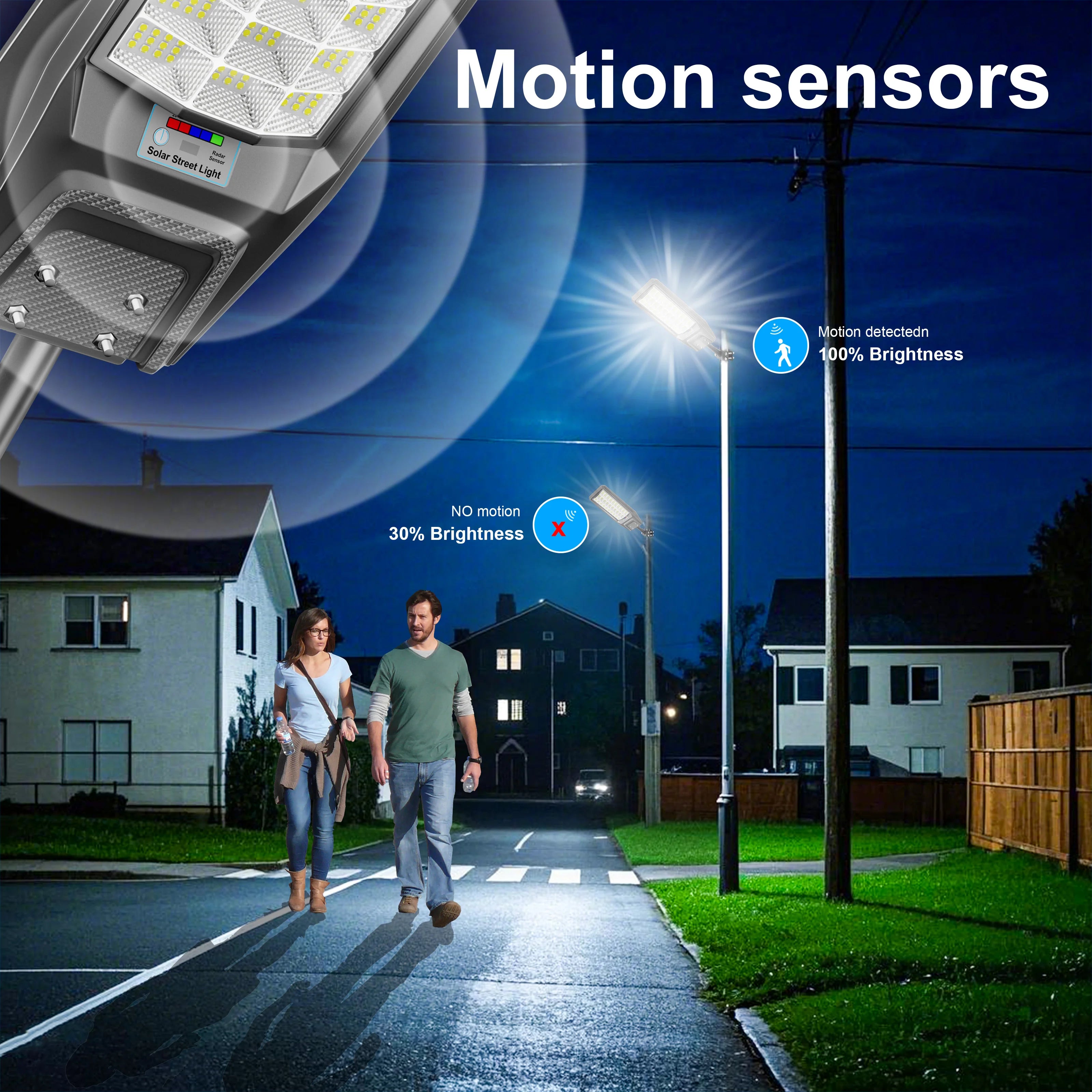 Outdoor waterproof solar light with motion sensor, timer, constant bright mode,