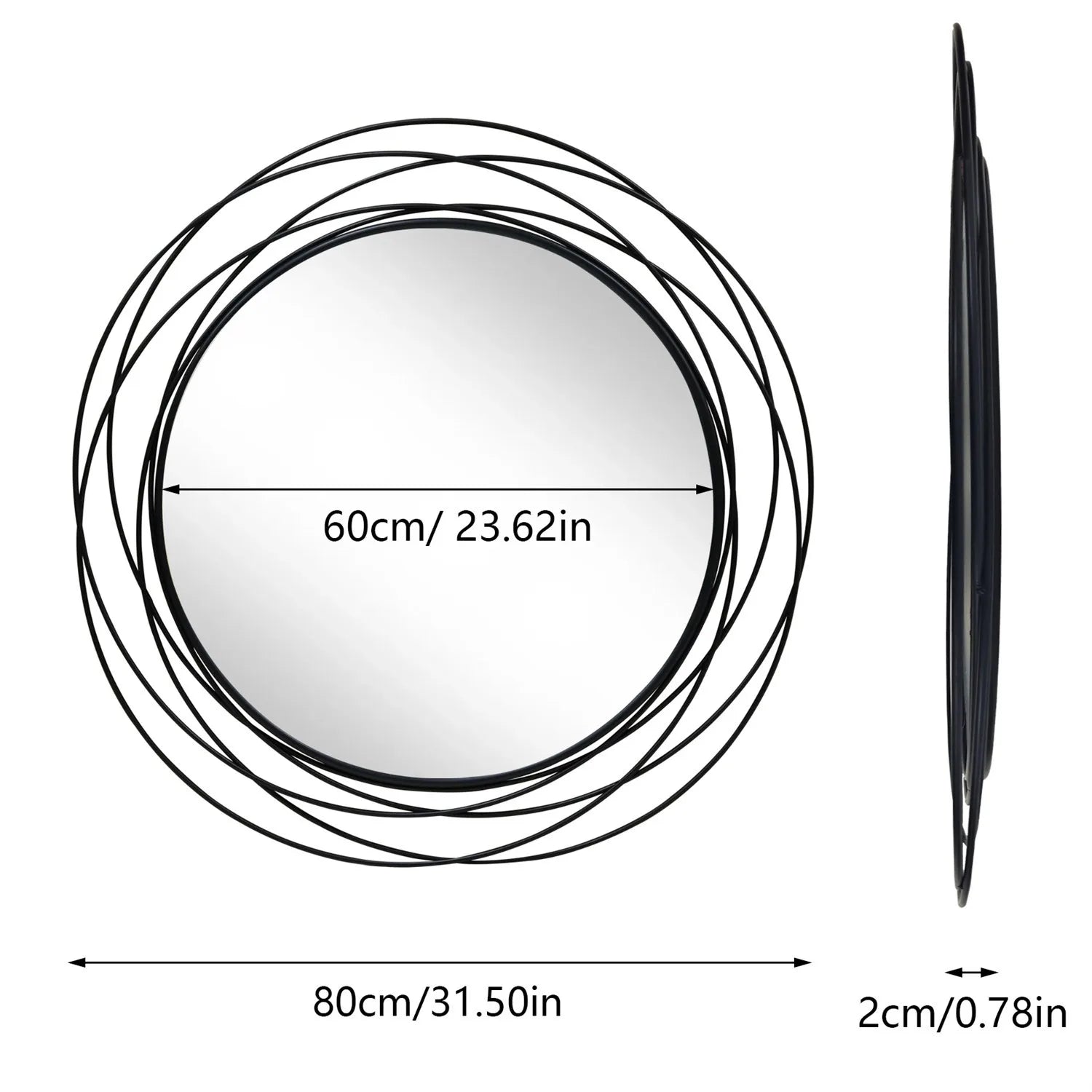 Wall Decor Vanity Mirror 80cm/31.5in  Round Large  with Metal Wire Frame