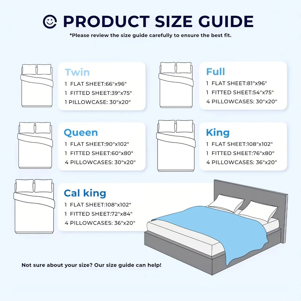 4pcs Bamboo Cooling Bedding Set, Extra-Deep Pockets, Breathable Sheets for Hot Sleepers, W/ Pillow Cases, Flat & Fitted Sheets