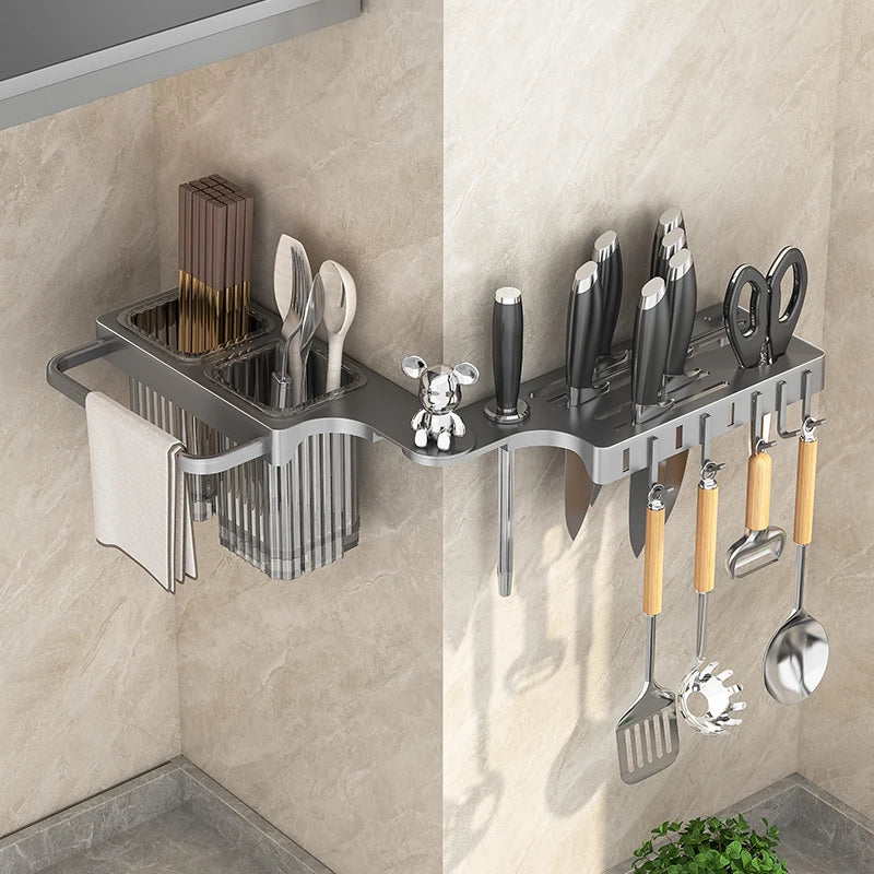 wall-mounted kitchen  knife rack, with  chopstick holder and storage  shelf