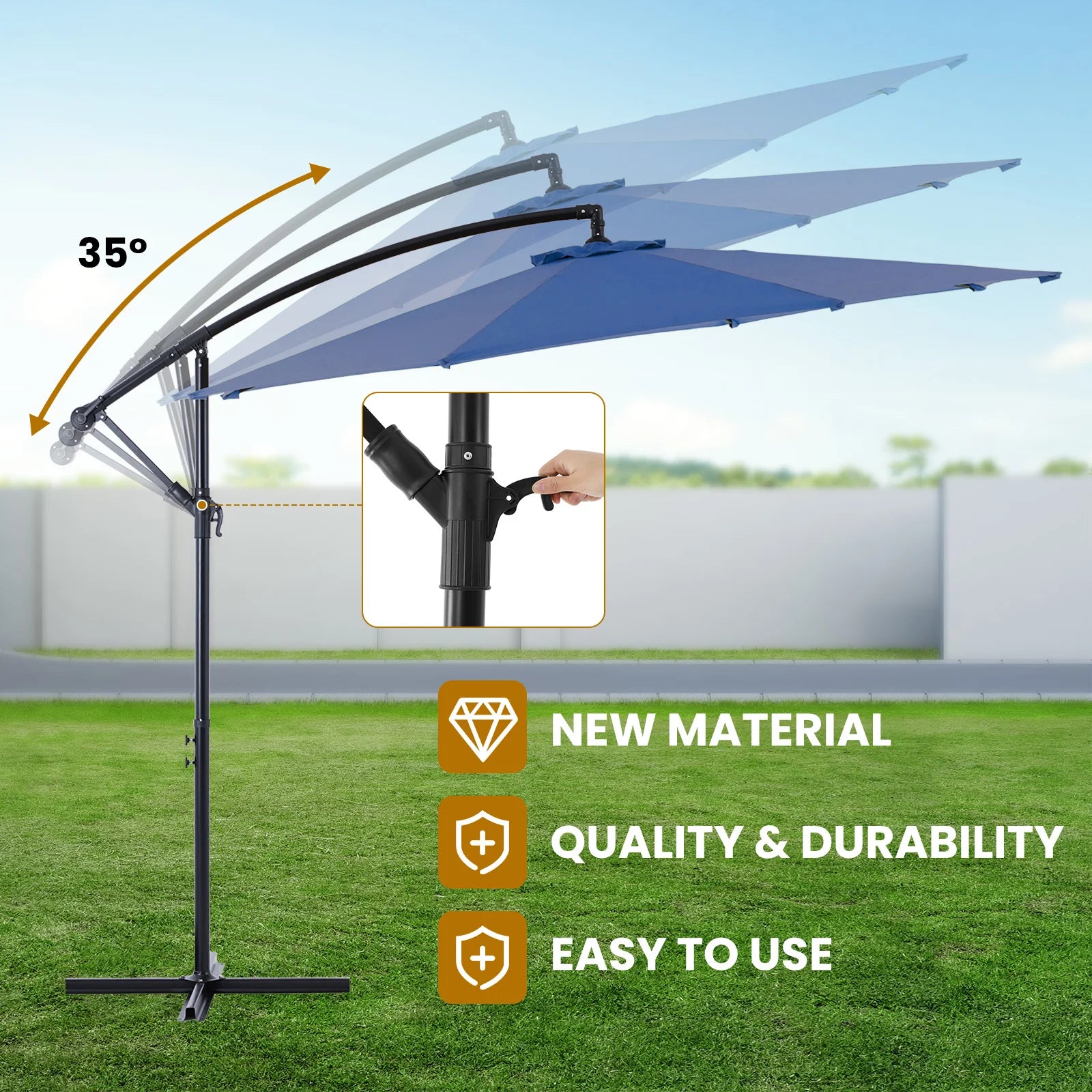 10FT Outdoor Patio Umbrella Hanging  Easy Tilt Adjustment UV Protection