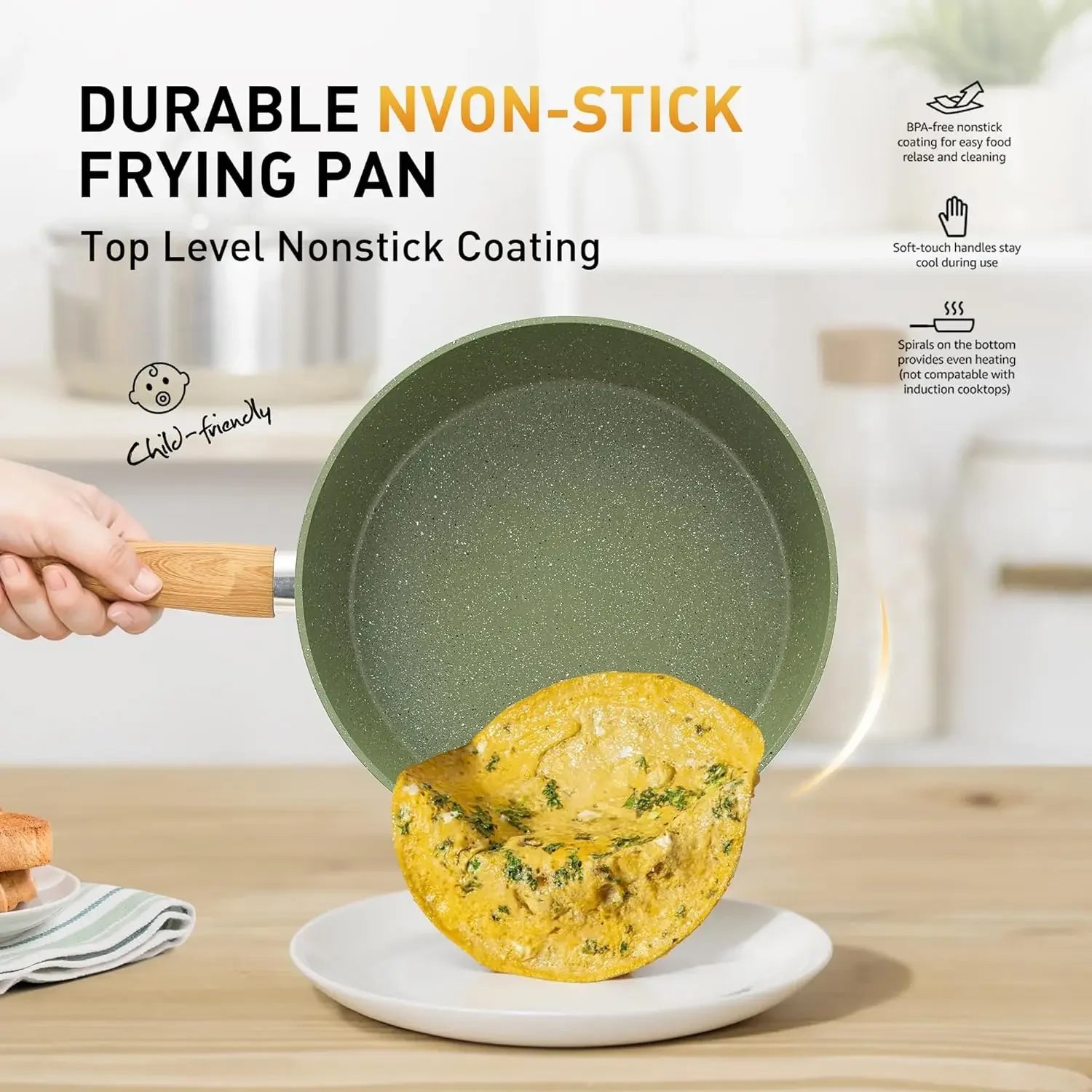 17 Piece Pots and Pans  Non Stick,  Induction Cookware Sets, Granite