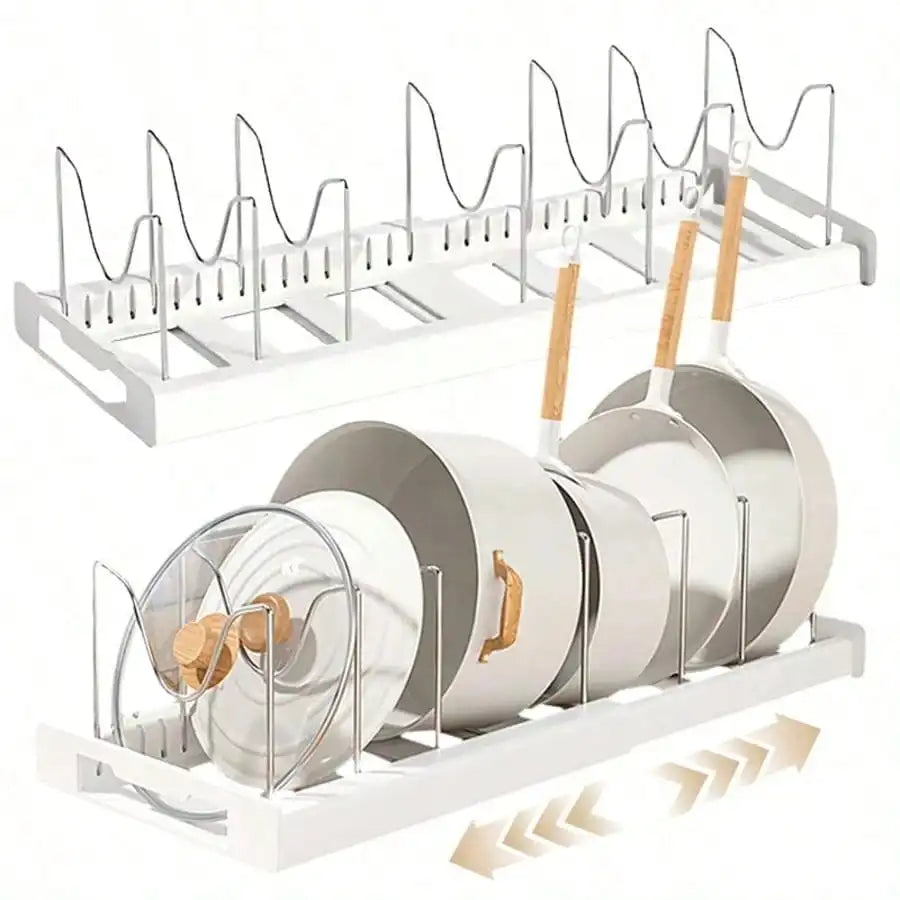 Pull-Out Pot And Pan Organizer, 10 Adjustable Dividers, , No Drill, Heavy Duty, Expandable,  16.93-23.23 Inches,