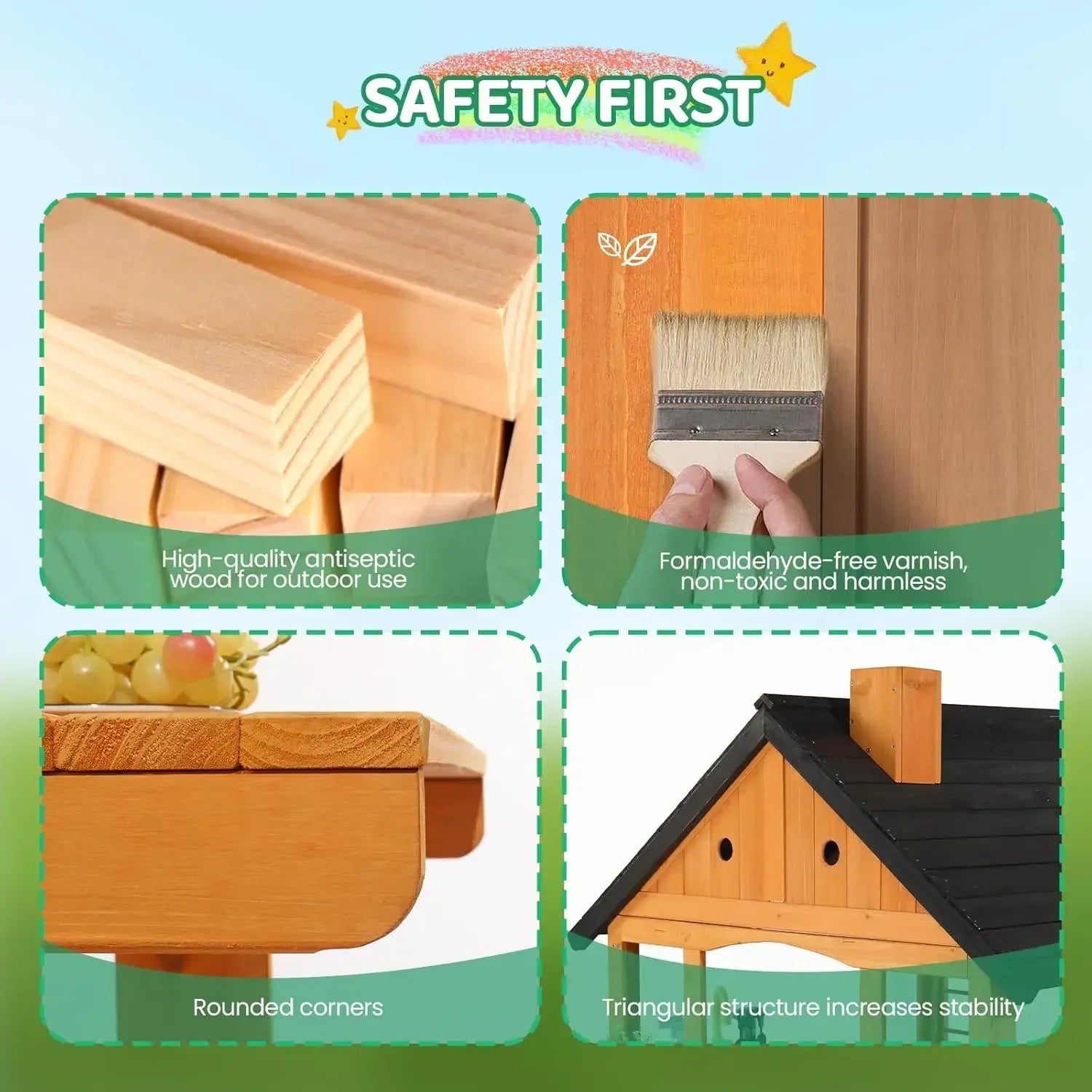 Kids Outdoor Playhouse with Sink Toys, Picnic Table, Mailbox, Spacious Wooden Toddler