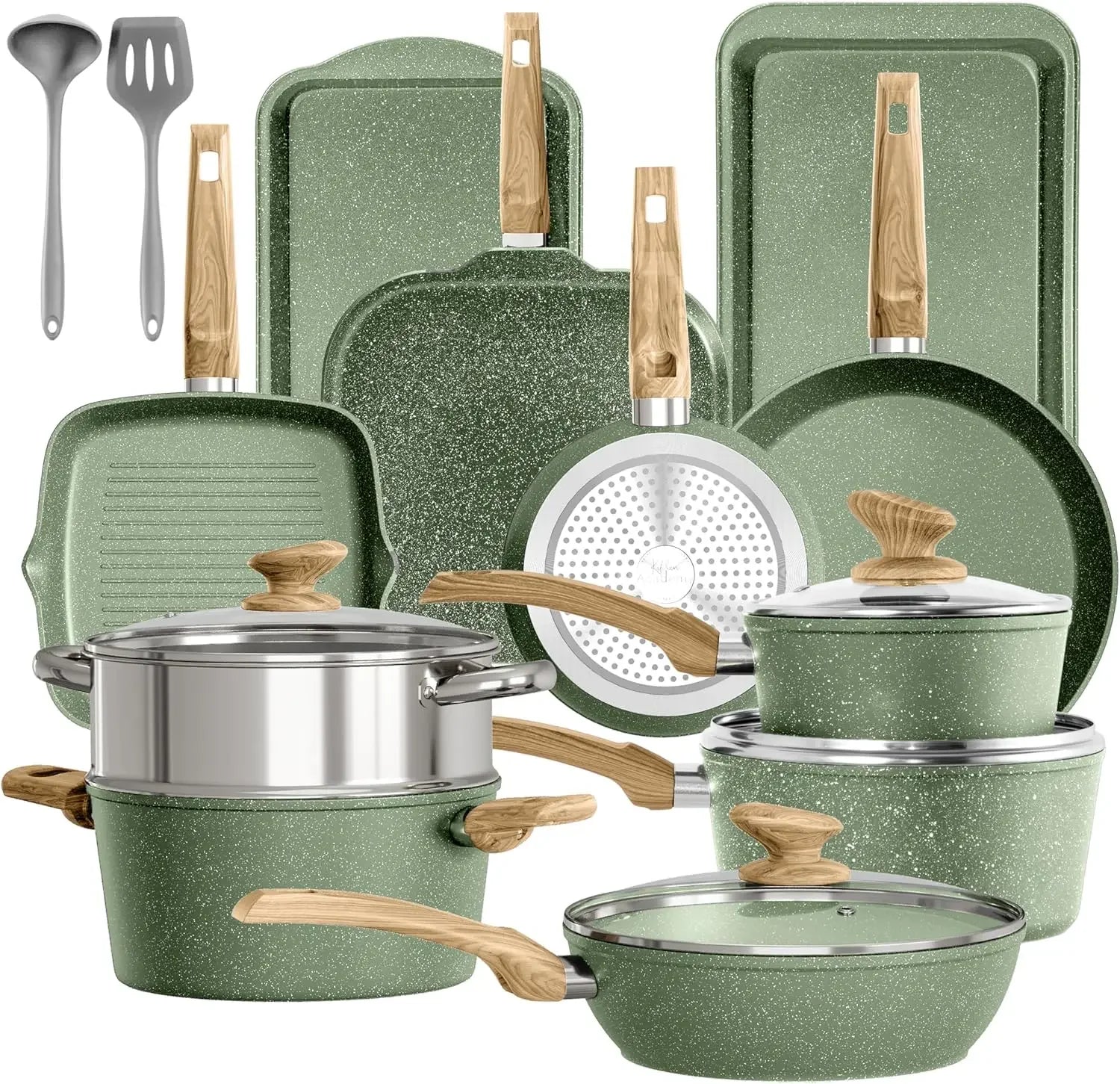 17 Piece Pots and Pans  Non Stick,  Induction Cookware Sets, Granite