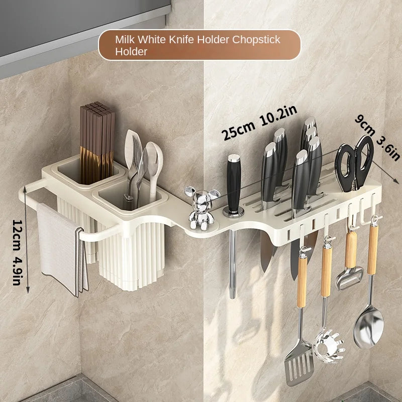 wall-mounted kitchen  knife rack, with  chopstick holder and storage  shelf