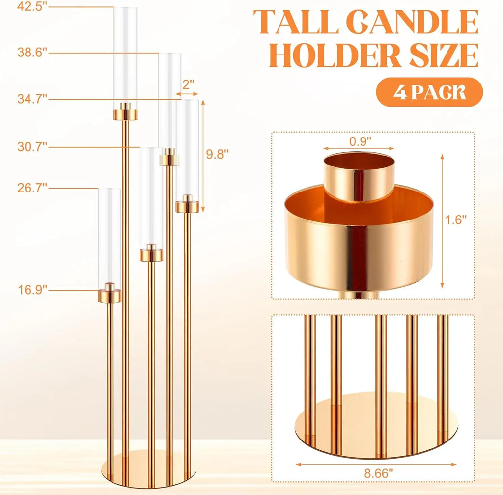 4 Set Floor Candelabra  5 Arm 42.5'' Metal Candlestick Set with Acrylic Lampshade