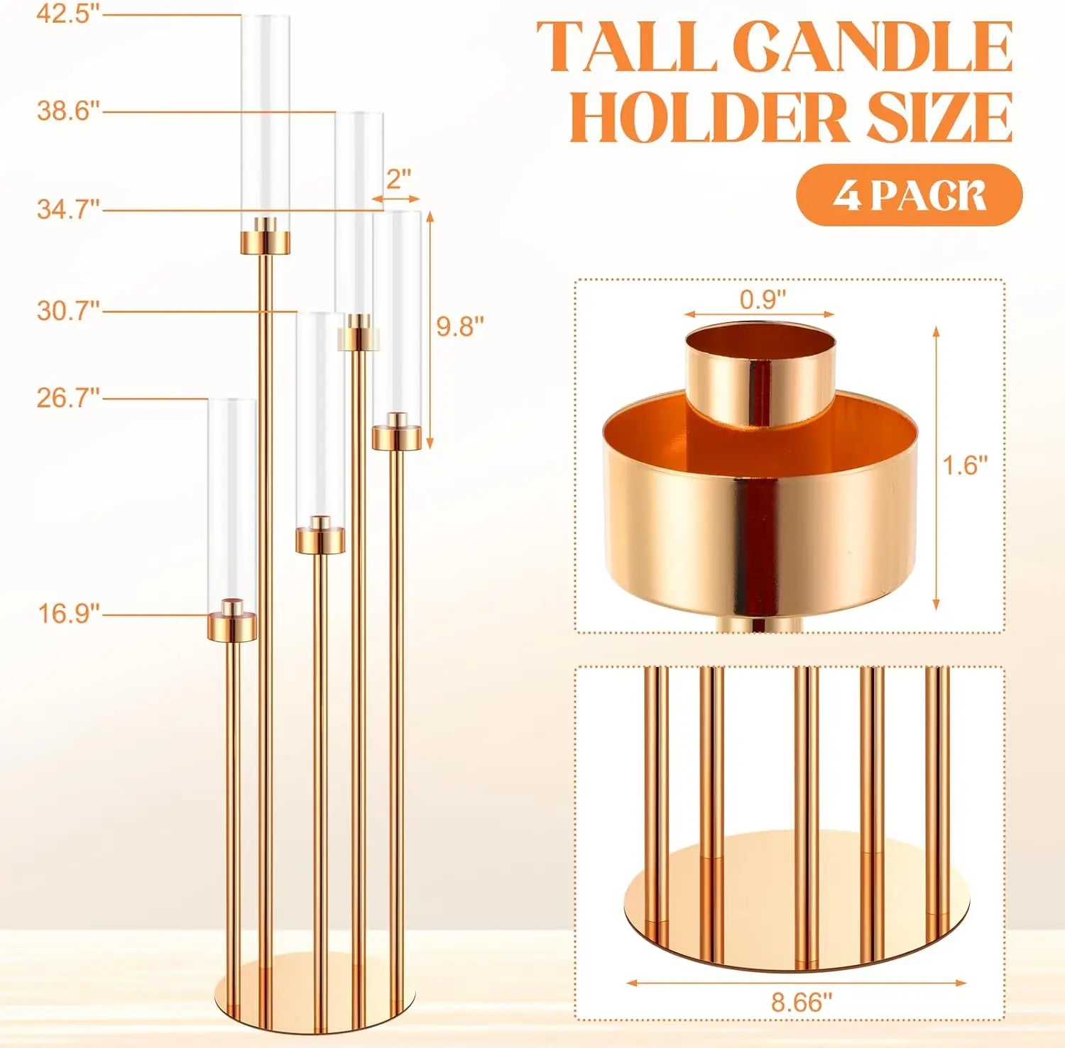 4 Set Floor Candelabra  5 Arm 42.5'' Metal Candlestick Set with Acrylic Lampshade