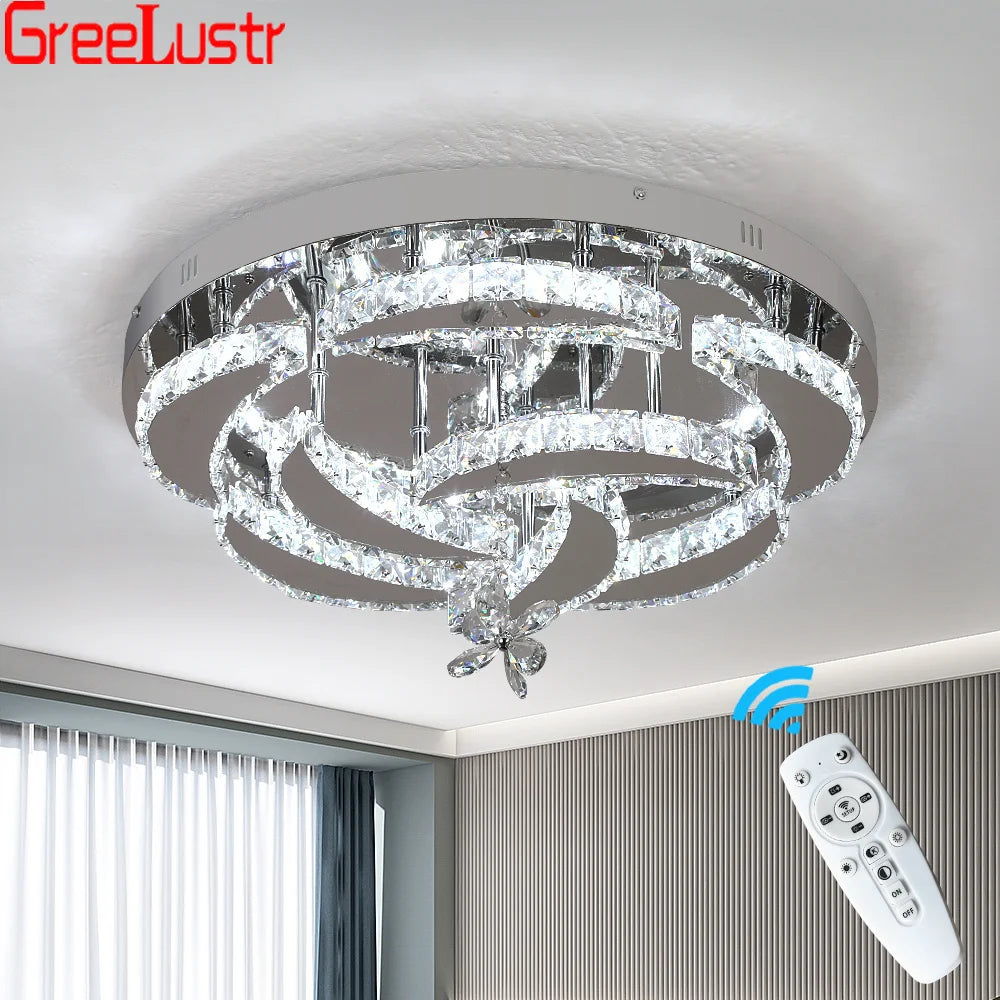Flower Led Ceiling Chandelier Modern Crystal Drop  Pendant Light  RC Dimming