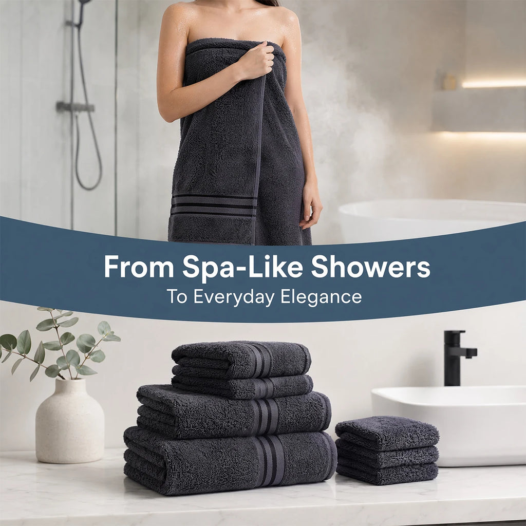 8 Piece Luxury Plush Towel Set, Super Absorbent, Quick Dry, 100% Ring-Spun Cotton, Bath, Hand & Washcloths