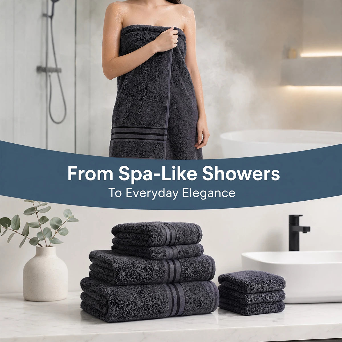 8 Piece Luxury Plush Towel Set, Super Absorbent, Quick Dry, 100% Ring-Spun Cotton, Bath, Hand & Washcloths