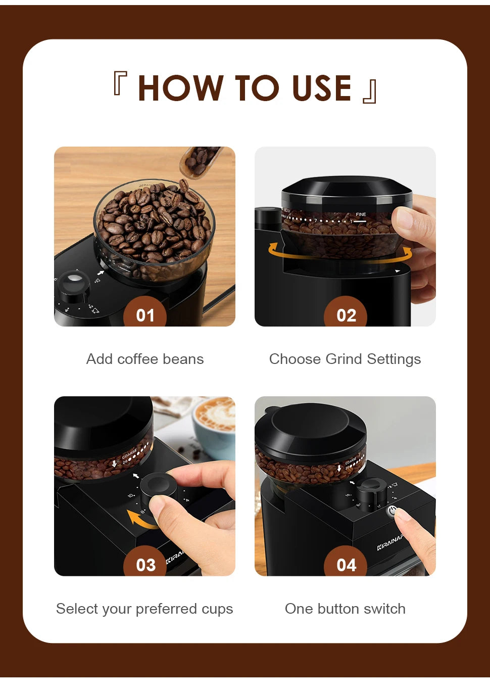 Automatic Burr Mill Coffee Bean Grinder Electric  With 28 Adjustable Gears