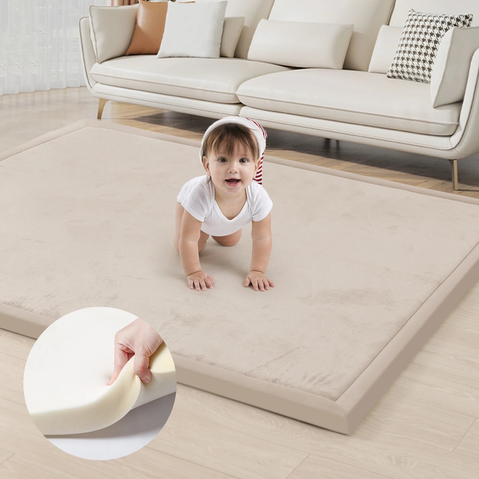 2cm Thick Memory Foam  Carpet Playpen Mat With Non-slip Bottom For Living Room Soft Velvet