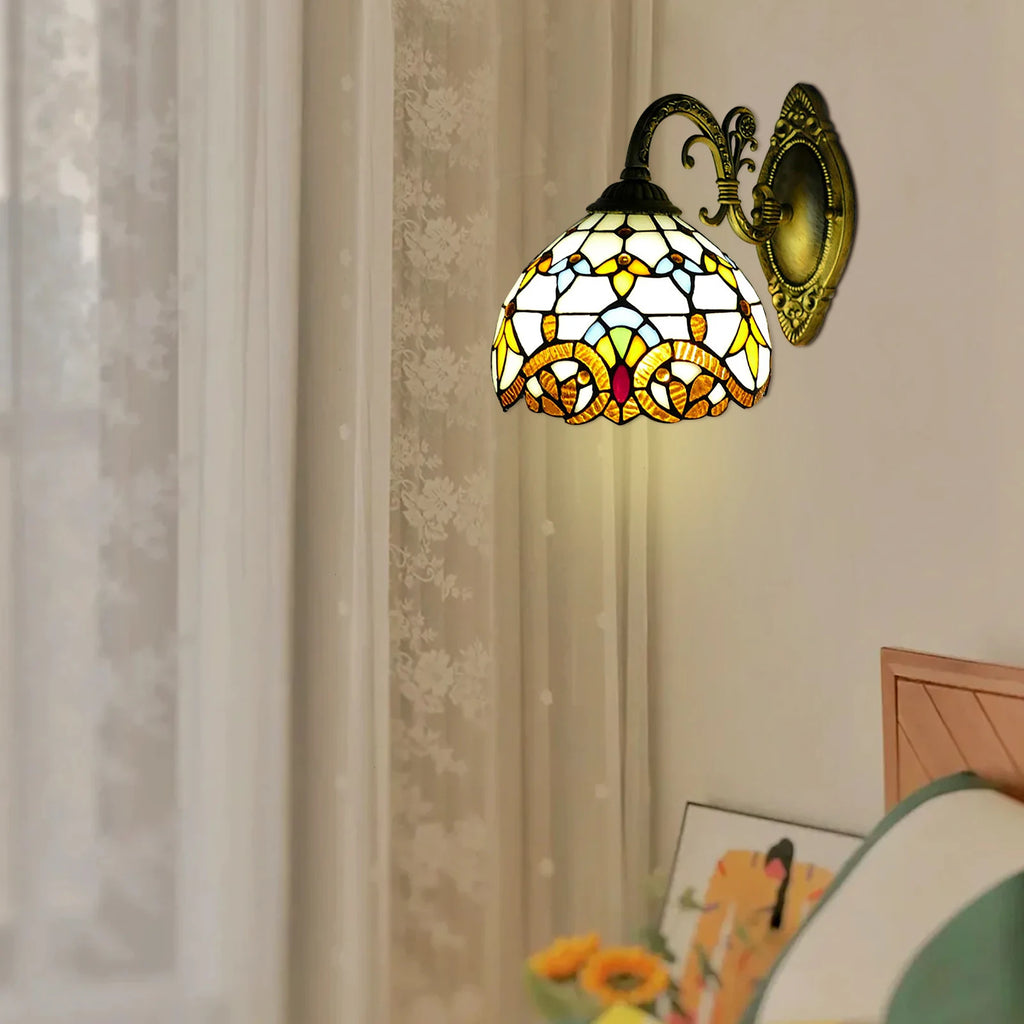 Tiffany Style Handmade Wall Sconce, Vintage Stained Glass Dome Lamp