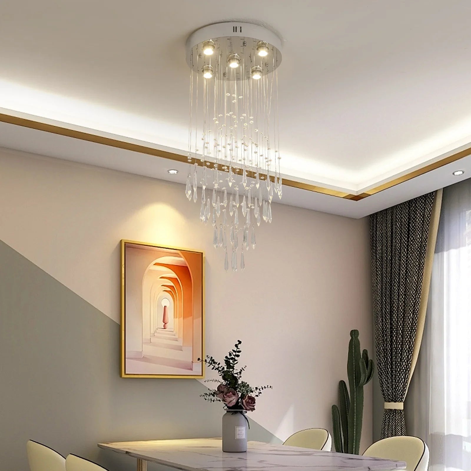 Crystal Droplight Led Pendant Light Loft Stairs Chandelier Hanging Ceiling Lamp