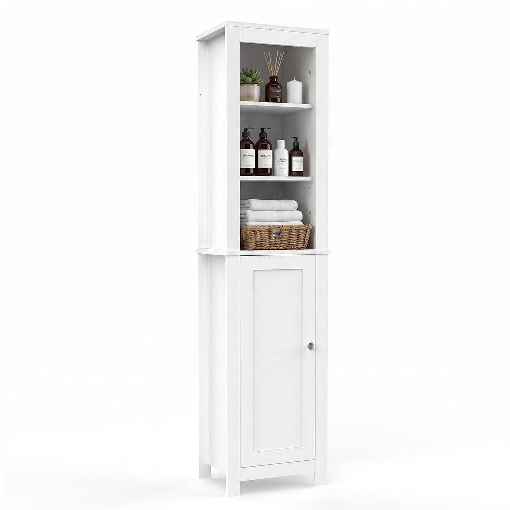 , 66.1 inch  Bathroom Storage Cabinet, Narrow Freestanding Organizer with Adjustable Shelves, Doors, & Anti Tip Design