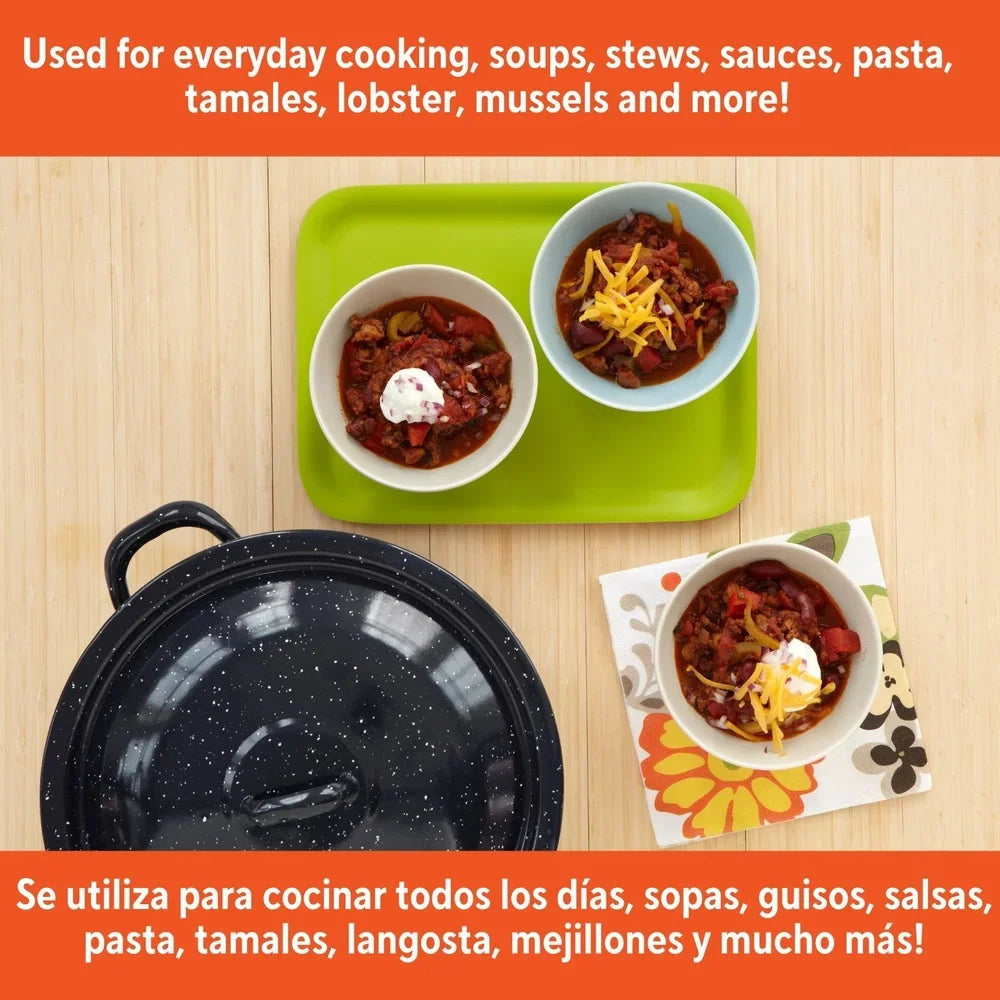 Enamel Stock  Pot for Soups &  Stews  Oven Safe with  Double Handles even Heat  Distribution