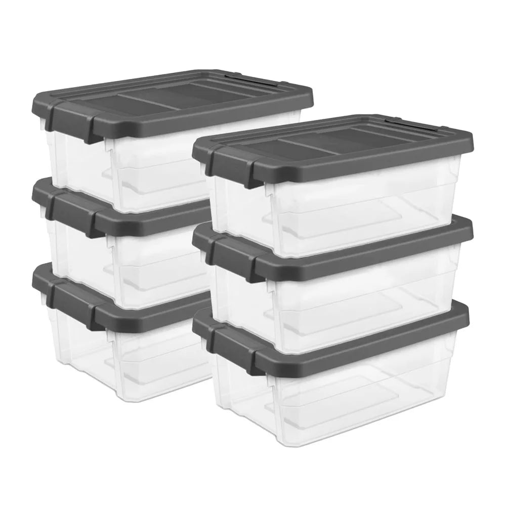 Sterilite 6-Pack 16 Quart Modular Stacker Clear Plastic Storage Bins Latching Lids