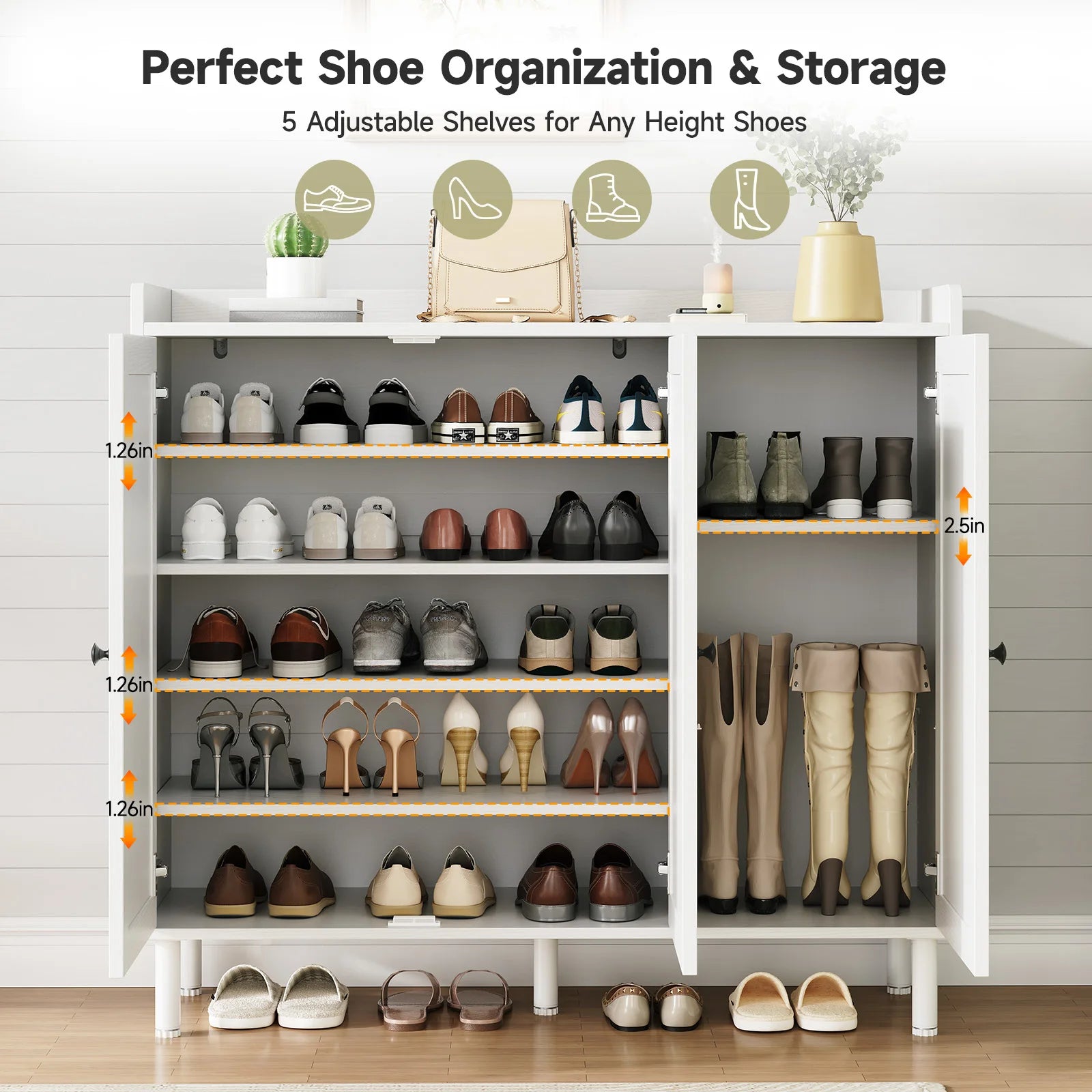 Shoe Cabinet with 3 Doors, 30 pair Storage Organizer for Entryway