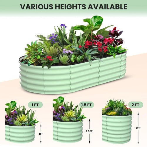 2-Pack Oval  Steel Raised Garden Bed Open Base  Metal Planter  Vegetables Flowers Herbs