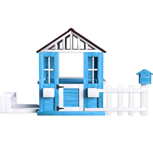 Kids  Wooden Outdoor Cottage Playhouse with Half Door Mailbox & Fence