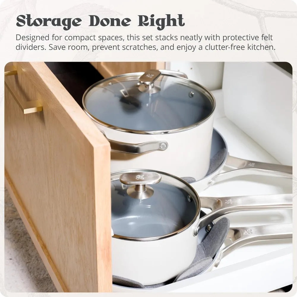 Non-Toxic Ceramic Nonstick  Cookware Set – Triple-Layer with Lids, PFAS