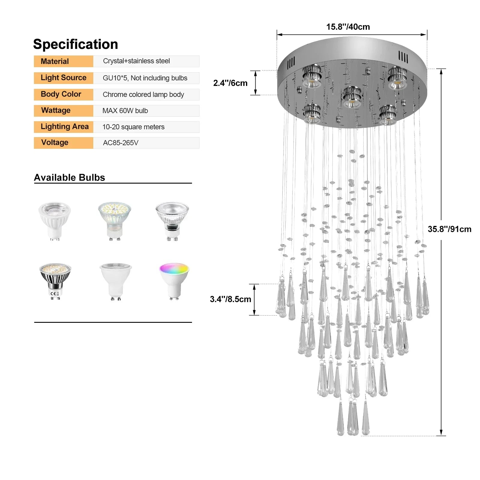 Crystal Droplight Led Pendant Light Loft Stairs Chandelier Hanging Ceiling Lamp