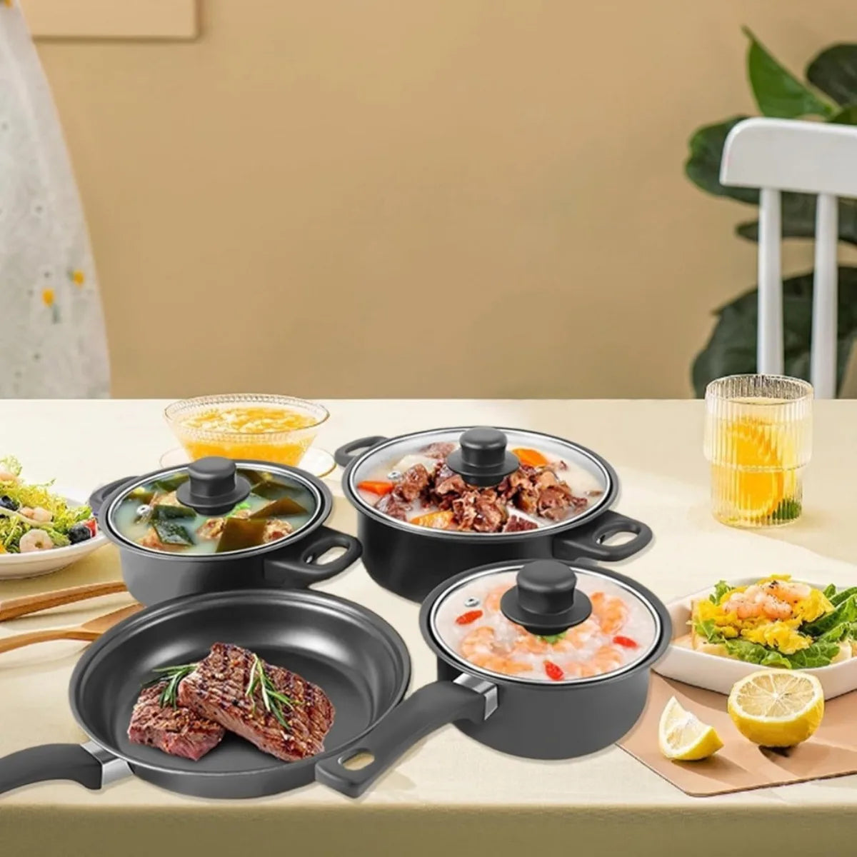 13PCS Non-Stick cookware Set for Induction Cooker Low Oil Smoke