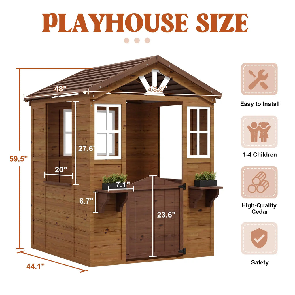 Wooden Play House for Kids,  Outdoor Cottage, Cedar