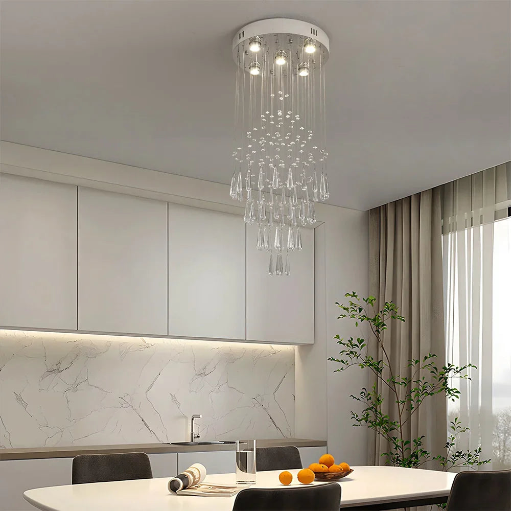 Crystal Droplight Led Pendant Light Loft Stairs Chandelier Hanging Ceiling Lamp
