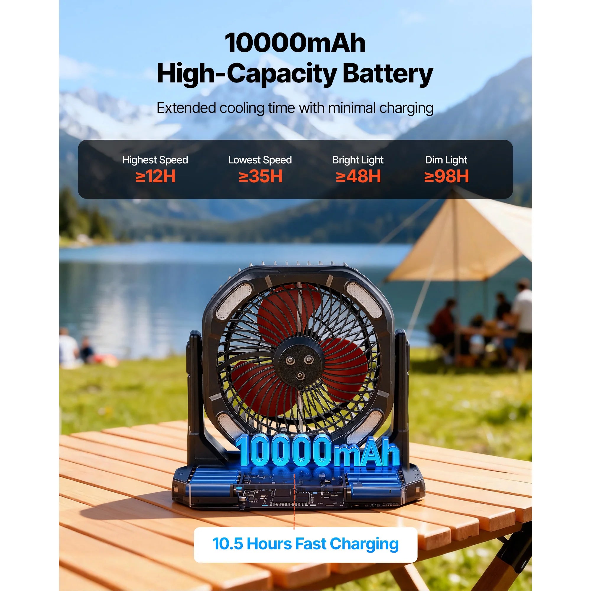 Portable Misting Fan High Speed Motor Large Water Tank Rechargeable Battery with Remote Light Modes