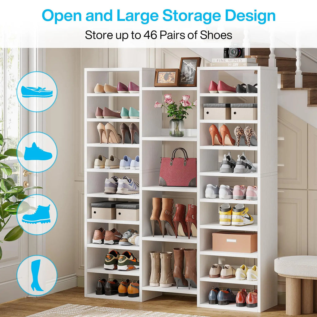 14-Tier , Freestanding White  Tall Shoe Rack with 22 Open Cubbies