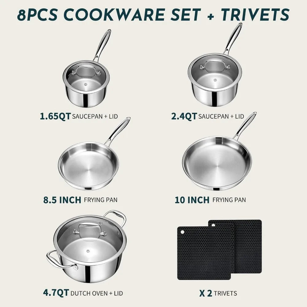 3 Ply Stainless Steel Cookware Set, 10-Pieces Pots and Pans, , Induction & Oven Safe