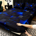 3pcs Cool  Digital Printing Material Plaid Fitted Sheet(1pc Bed Sheet+2pcs Pillowcase No Filling) Deep Pocket In 15 In