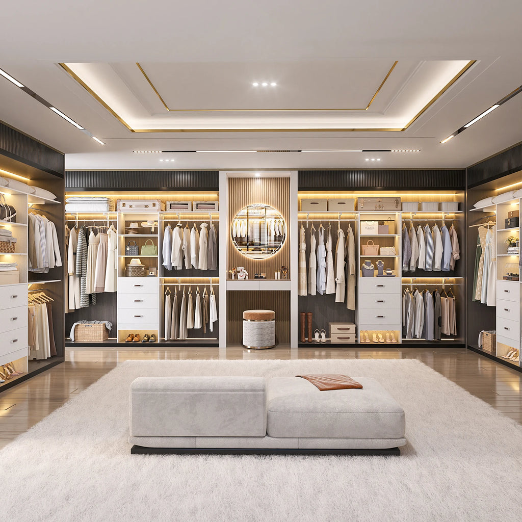 96 Inches Heavy Duty Closet System with 3 Drawers , Shelving Towers, Clothes Rack with Hanging Rods