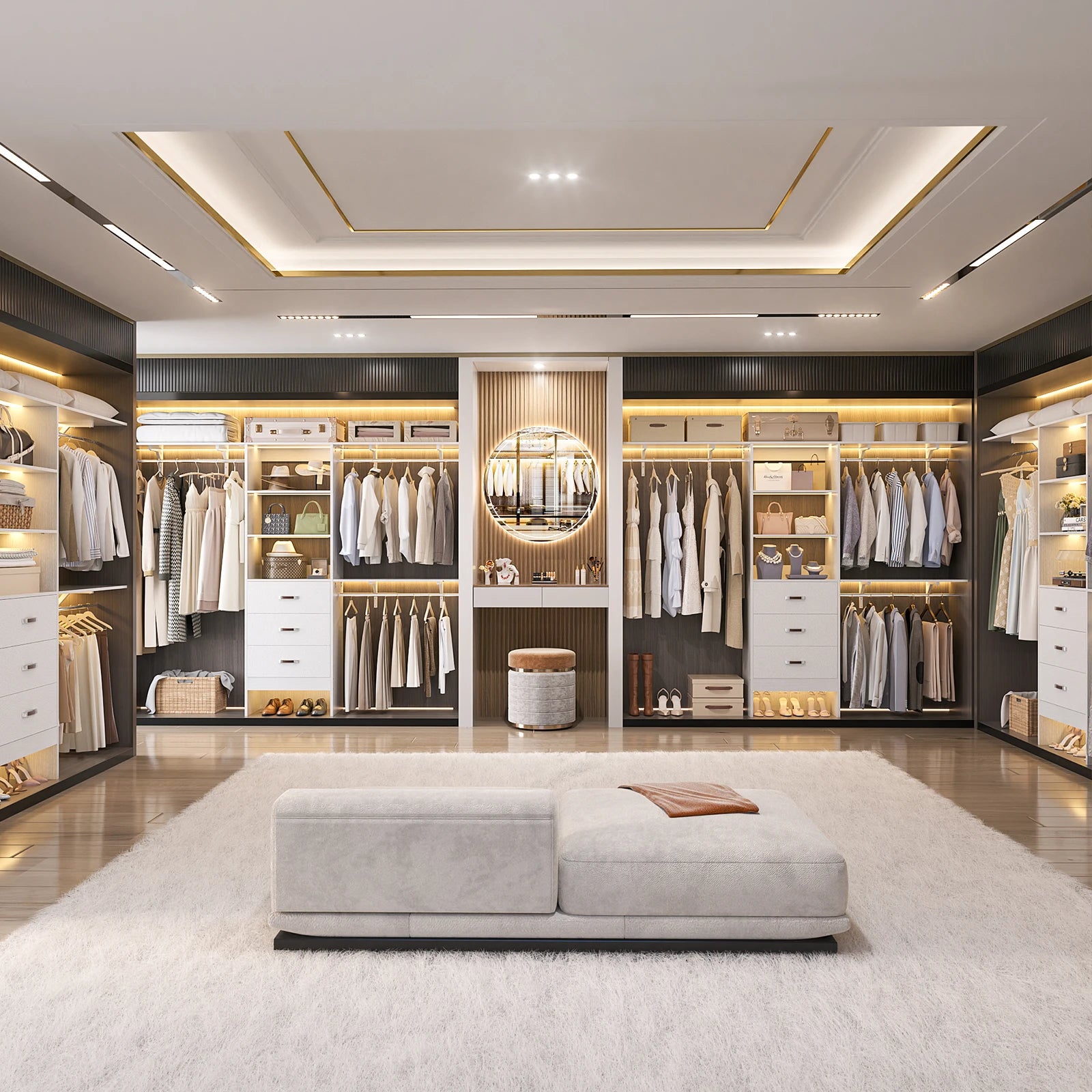 96 Inches Heavy Duty Closet System with 3 Drawers , Shelving Towers, Clothes Rack with Hanging Rods